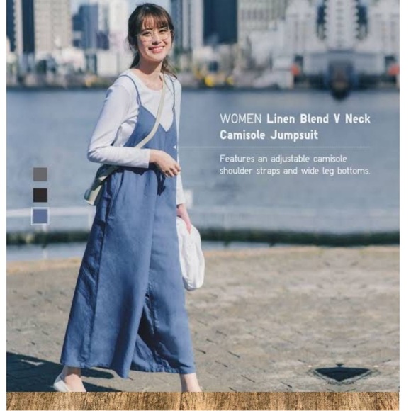 Uniqlo linen blend one piece Jumpsuit Blue Oversized flowy relaxed Size S - Picture 5 of 13